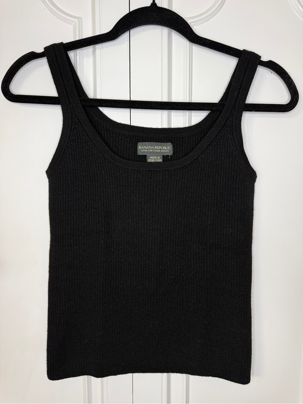 Banana Republic Extra Fine Italian Merino Wool Black Ribbed Scoop Tank